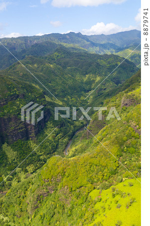 ハワイ　カウアイ島　内陸の景色　空撮　ハナペペ渓谷 8879741