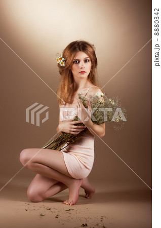 Tenderness. Nostalgia. Adorable Meek Woman with Herbarium Tenderness. Nostalgia. Adorable Meek Woman with Herbarium 8880342
