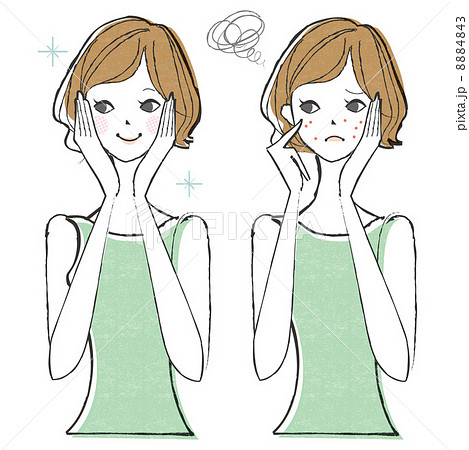 スキンケアする女性のイラスト素材
