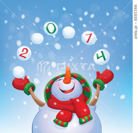 Vector happy snowman with snowballs, 2014 year! 8885566