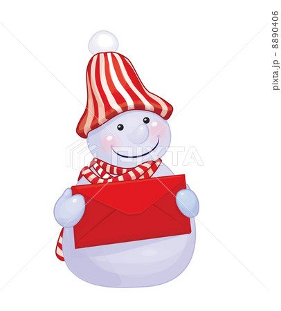 Vector of fun snowman holding red envelope isolated.  8890406