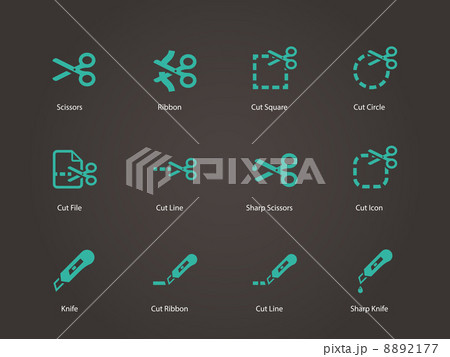 Scissors with cut lines icons. 8892177