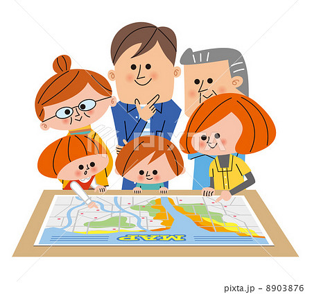 地図を見る家族のイラスト素材