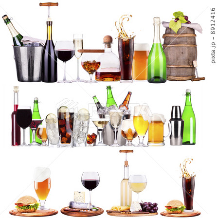 Set of different alcoholic drinks and cocktails 8912416
