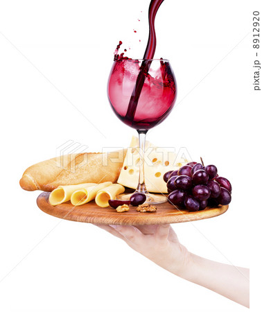 wine and food with waiter hand 8912920