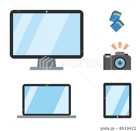 パソコン タブレット ノートパソコン デジカメ カメラのイラスト素材