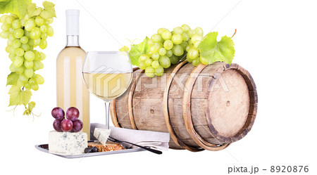 grapes on a barrel wine  and cheese 8920876