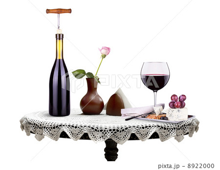 bottle, wine glass with flower and food on a table bottle, wine glass with flower and food on a table 8922000