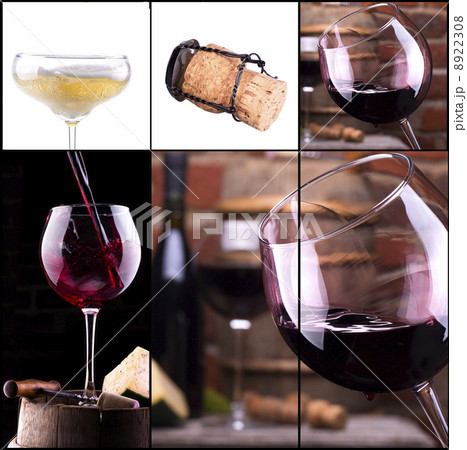 red and white wine with champagne collage 8922308