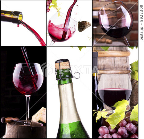 red and white wine with champagne collage 8922309