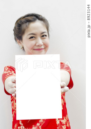 smiling beautiful chinese woman with tradition clothing with cop smiling beautiful chinese woman with tradition clothing with cop 8923144
