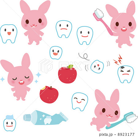 歯とウサギのキャラクターのイラスト素材