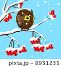 Winter image with red berries and owl 8931235