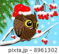 Winter image with red berries and owl 8961302