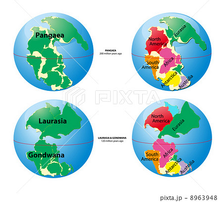World map of Pangaea, Laurasia, Gondwana and...のイラスト素材 