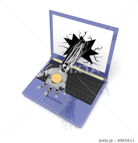 3d robotic hand hold a coin. Concept of payment 8965611