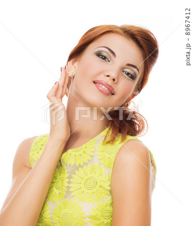 Beautiful foxy red woman on white 8967412