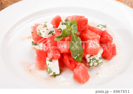 watermelon salad with feta cheese with and basil 8967851