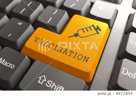 Keyboard with Vaccination Orange Button. Keyboard with Vaccination Orange Button. 8972854