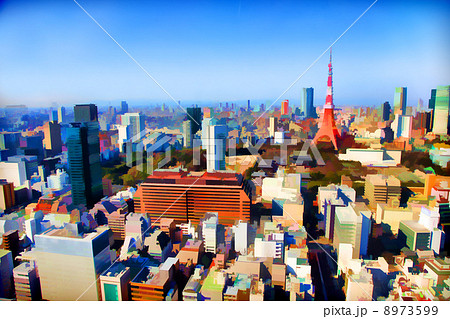 東京のビル群と東京タワー 8973599