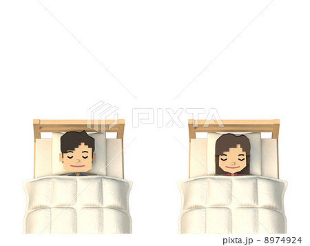 羽毛布団で寝る男女のイラスト素材