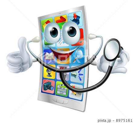 Cartoon phone holding a stethoscope 8975161