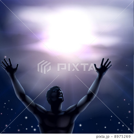 Silhouette man arms raised 8975269