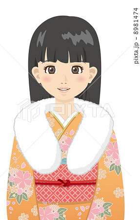 着物 正月 女性 振袖 振り袖 成人のイラスト素材