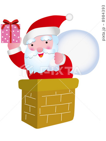 プレゼントを持って煙突に入るサンタクロースのイラスト素材