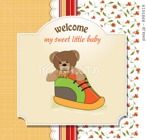 shower card with teddy bear hidden in a shoe 8985019