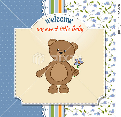 baby shower card with teddy bear toy 8985026