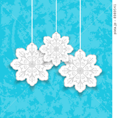 Set Christmas paper snowflakes on blue grunge background 8989541