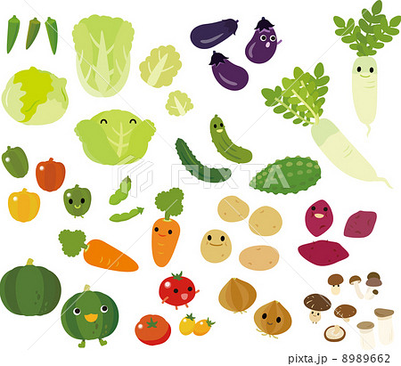 たくさんの野菜のキャラクターのイラスト素材 662
