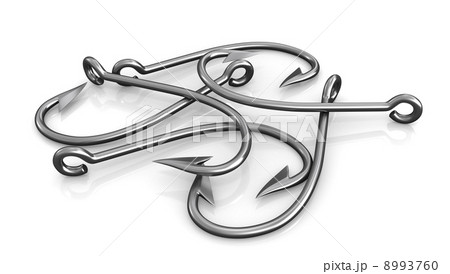 Few steel fishing hooks isolated 8993760