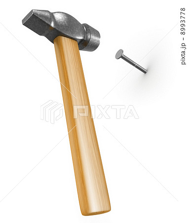 Shiny new hammer hitting nail Shiny new hammer hitting nail 8993778