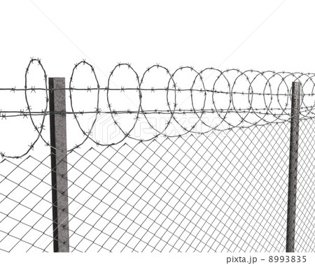 Chainlink fence with barbed wire on top 8993835