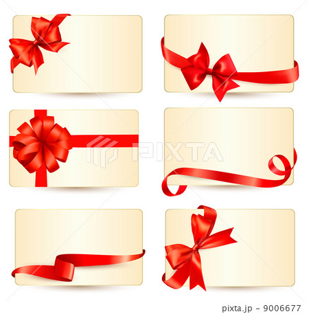 Set of beautiful gift cards with red gift bows with ribbons Vect Set of beautiful gift cards with red gift bows with ribbons Vect 9006677