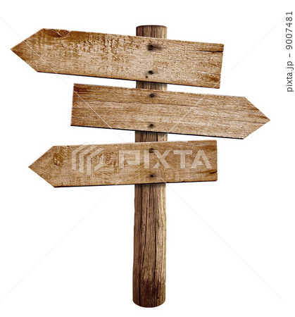 wooden arrow sign post or road signpost isolated 9007481