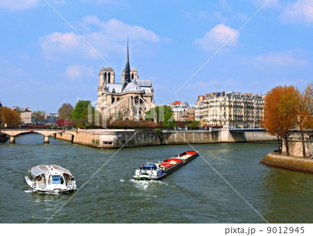 Cathedral Notre Dame, river Seine Paris France 9012945