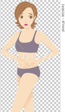 お腹の贅肉を気にする水着の女性 お腹の贅肉を気にする水着の女性 9019042