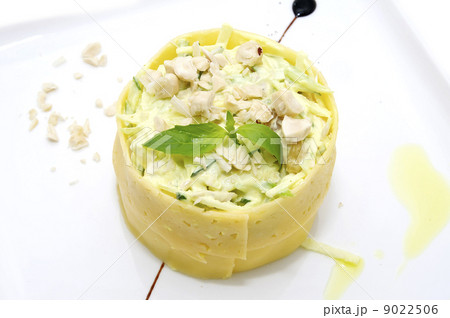salad of crab meat cheese and nuts on a white background in the restaurant salad of crab meat cheese and nuts on a white background in the restaurant 9022506