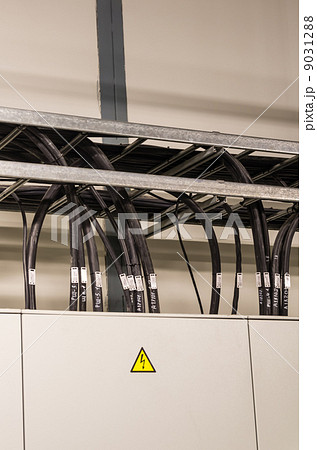 Closeup of electrical board with cables 9031288