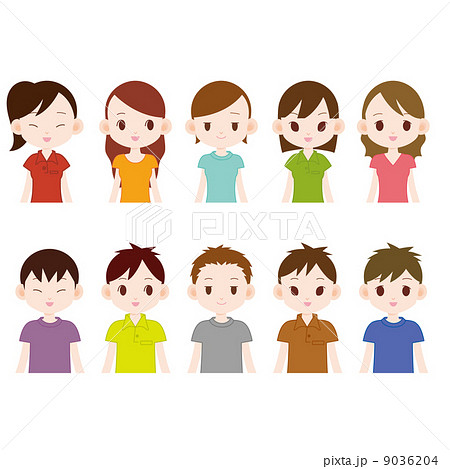 若い男女10人 色々な顔立ちのイラスト素材