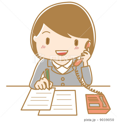電話応対する女性のイラスト素材