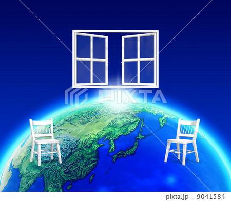 窓から見える地球環境と室内の椅子 9041584