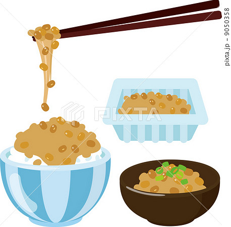 パック入り納豆と白ご飯のイラスト素材