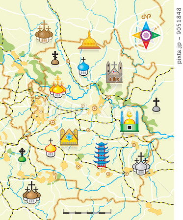 Geodesic Map of The Country with Landmarks Geodesic Map of The Country with Landmarks 9051848