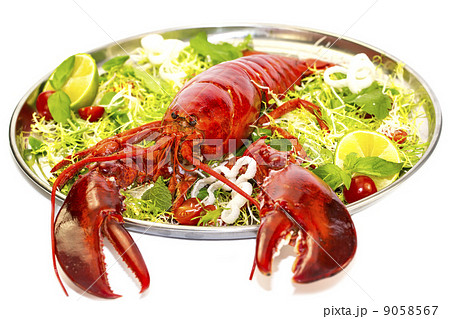 lobster on a plate with a lemon lime restaurant 9058567
