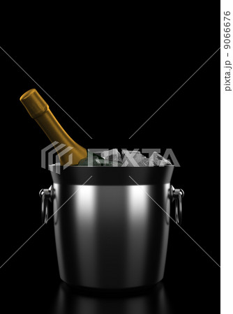 champagne bottle in bucket with ice isolated on black background 9066676