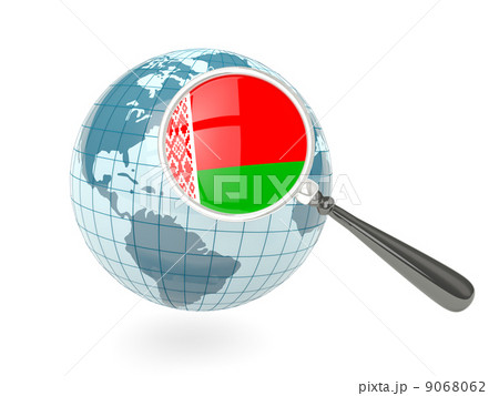 Magnified flag of belarus with blue globe 9068062